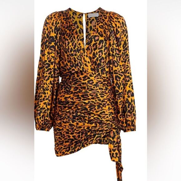Ronny Kobo Giorgia Leopard Print Puffed Shoulder Faux
Wrap Dress Size XS - Picture 2 of 13